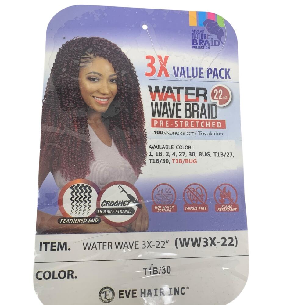 Eve Hair Inc (3 Pack) 22'' Pre-Stretched Water Wave Braid Color T1B/30 - Picture 3 of 6
